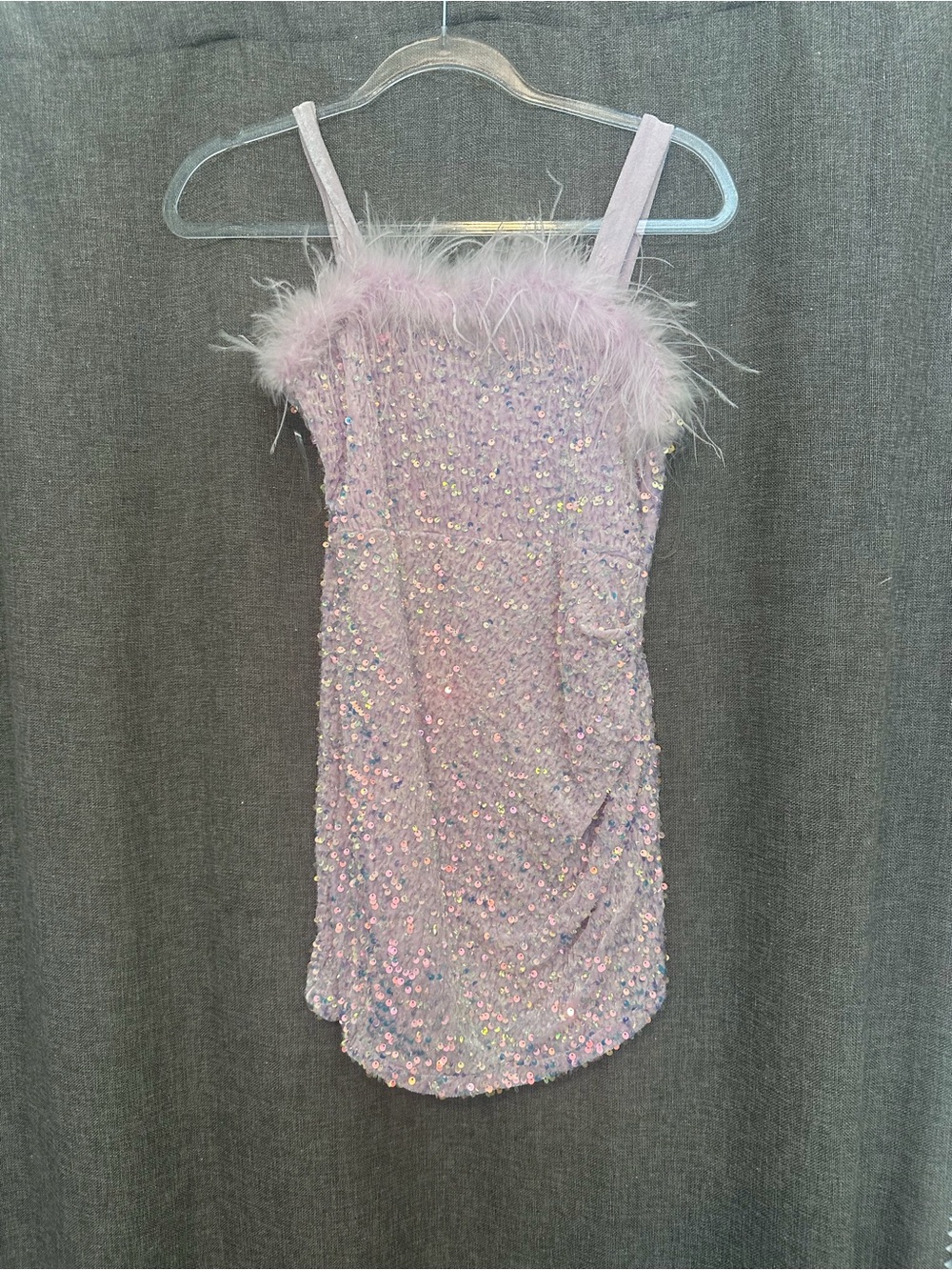 Sparkle Lilac Sequin Dress with Feather Trim - Kids